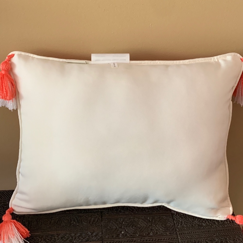 NEW PIER ONE Decorative accent rectangle pillow with tassels; salmon/coral color - Picture 6 of 10